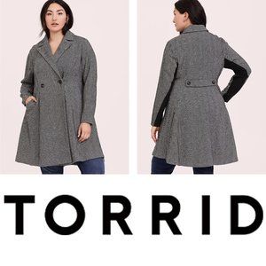 Herringbone Woolen Fit & Flare Coat